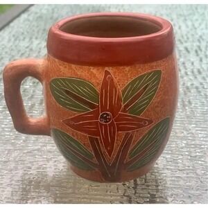 Vintage Hand-Painted Mexican Pottery Mug Folk Art Ceramic Multicolor
